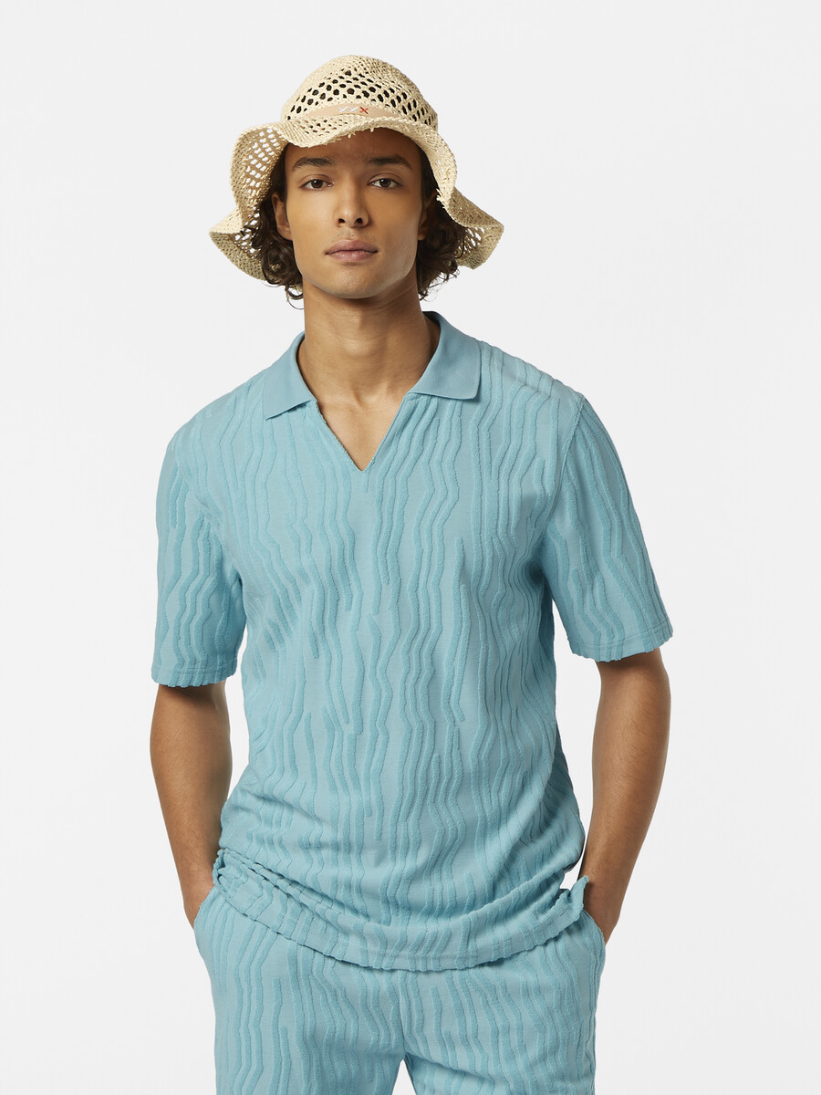 polohemd aus jacquard-baumwollfrottee mit lockerer passform
