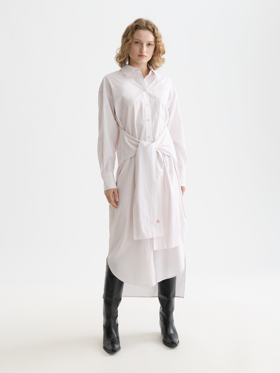 hemdblusenkleid mit lockerer passform und krawattenverschluss