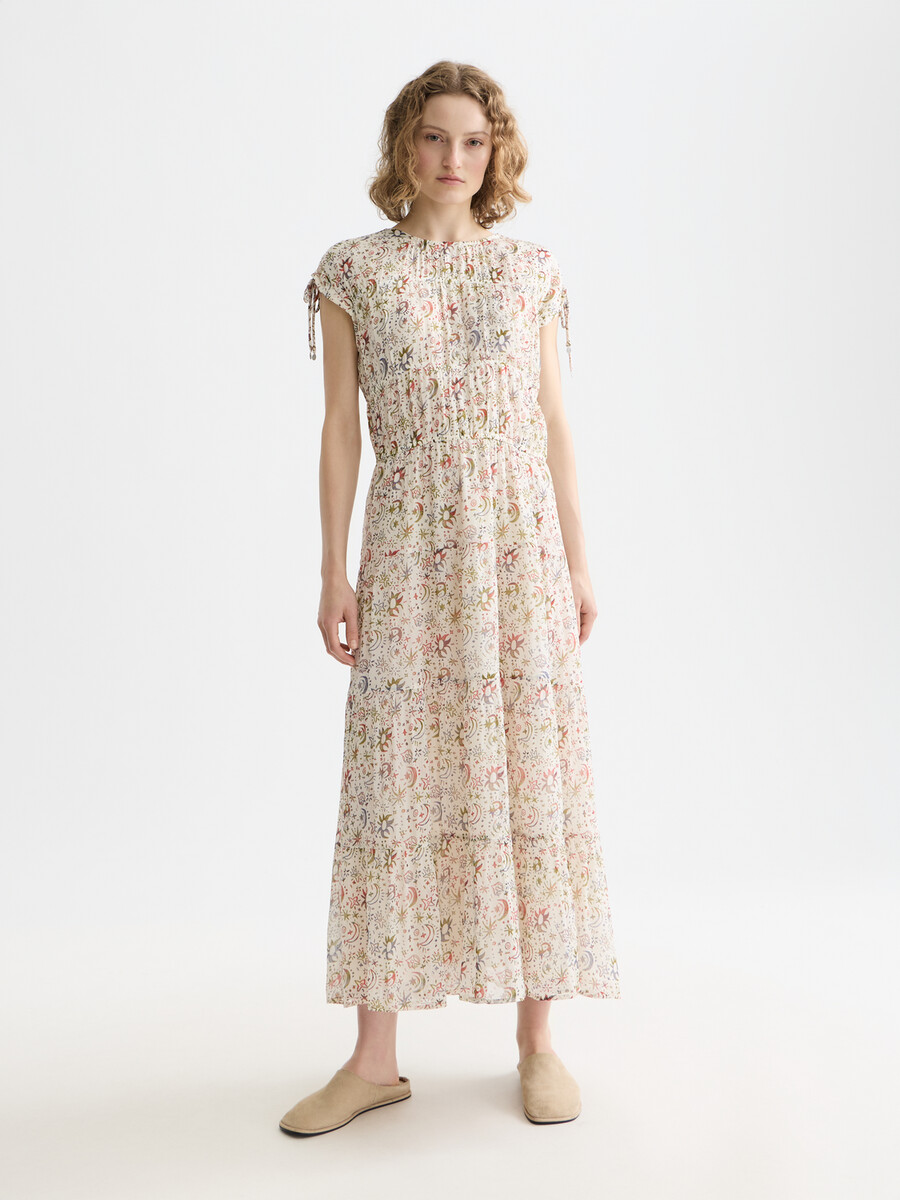 midikleid mit raffungen und bindebändern
