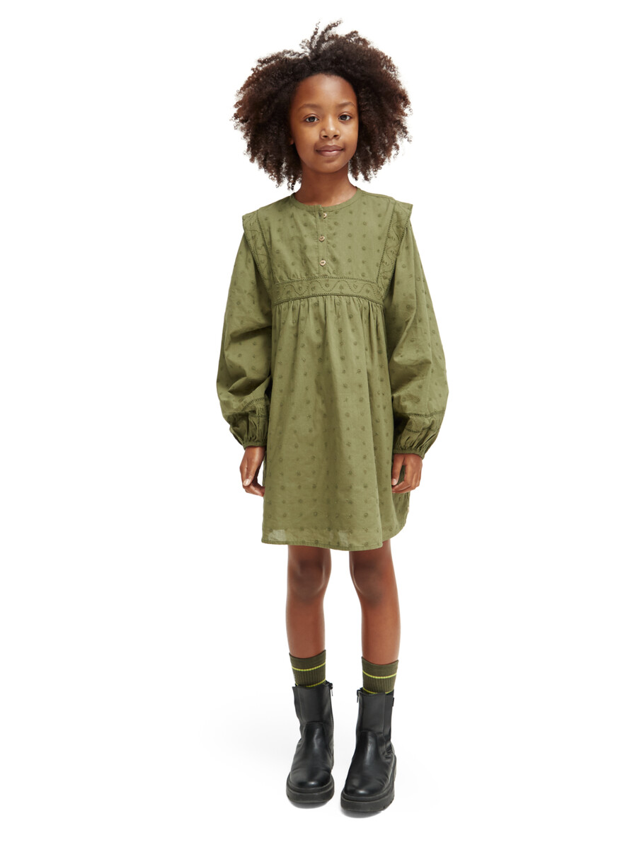 kleid mit broderie-anglaise-einsatz für mädchen