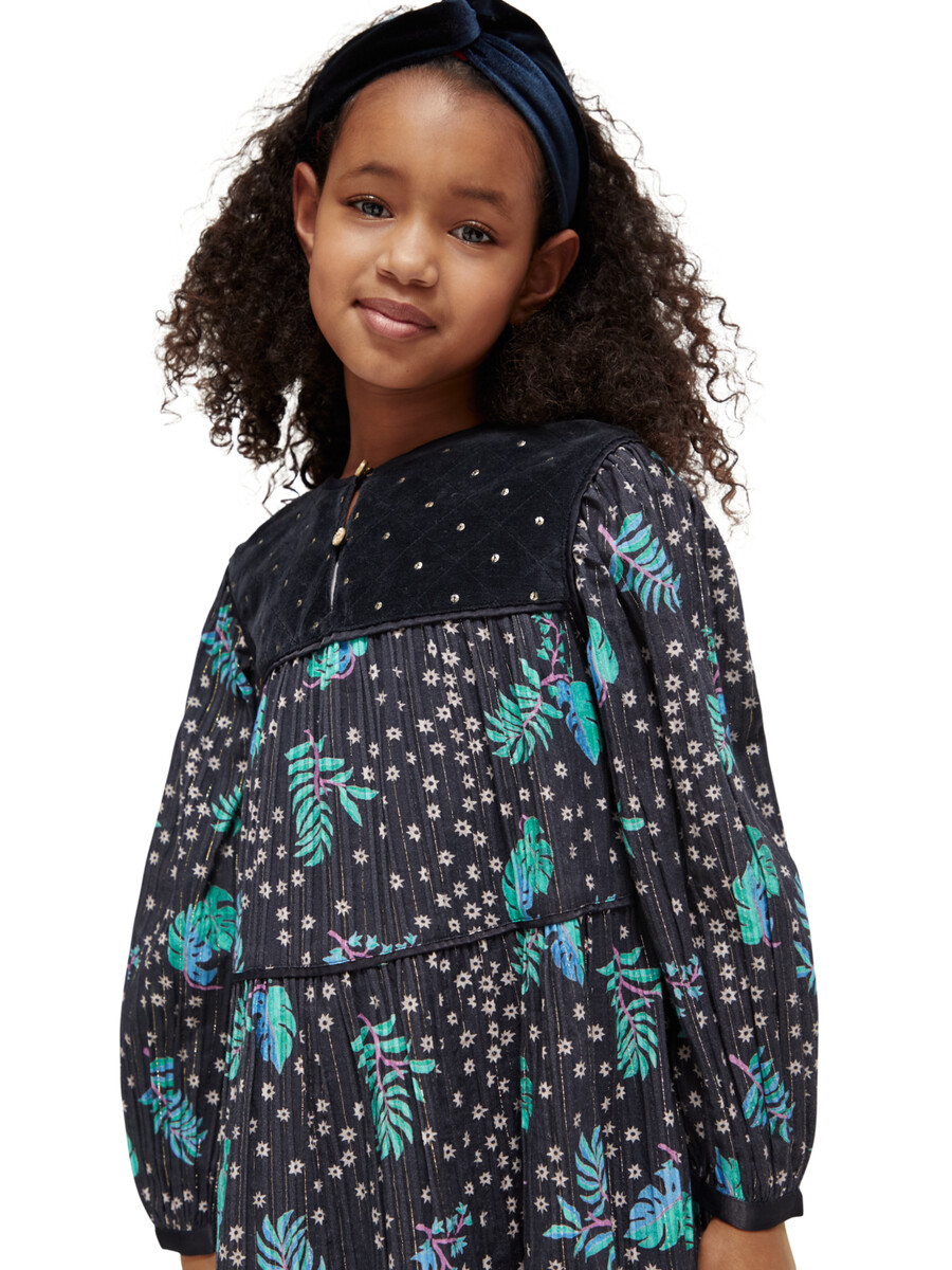 mädchenkleid aus samt mit allover-print und details
