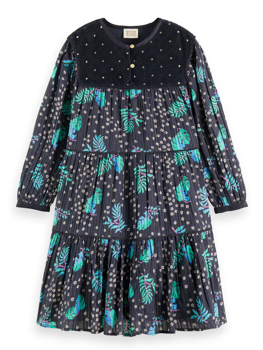 mädchenkleid aus samt mit allover-print und details