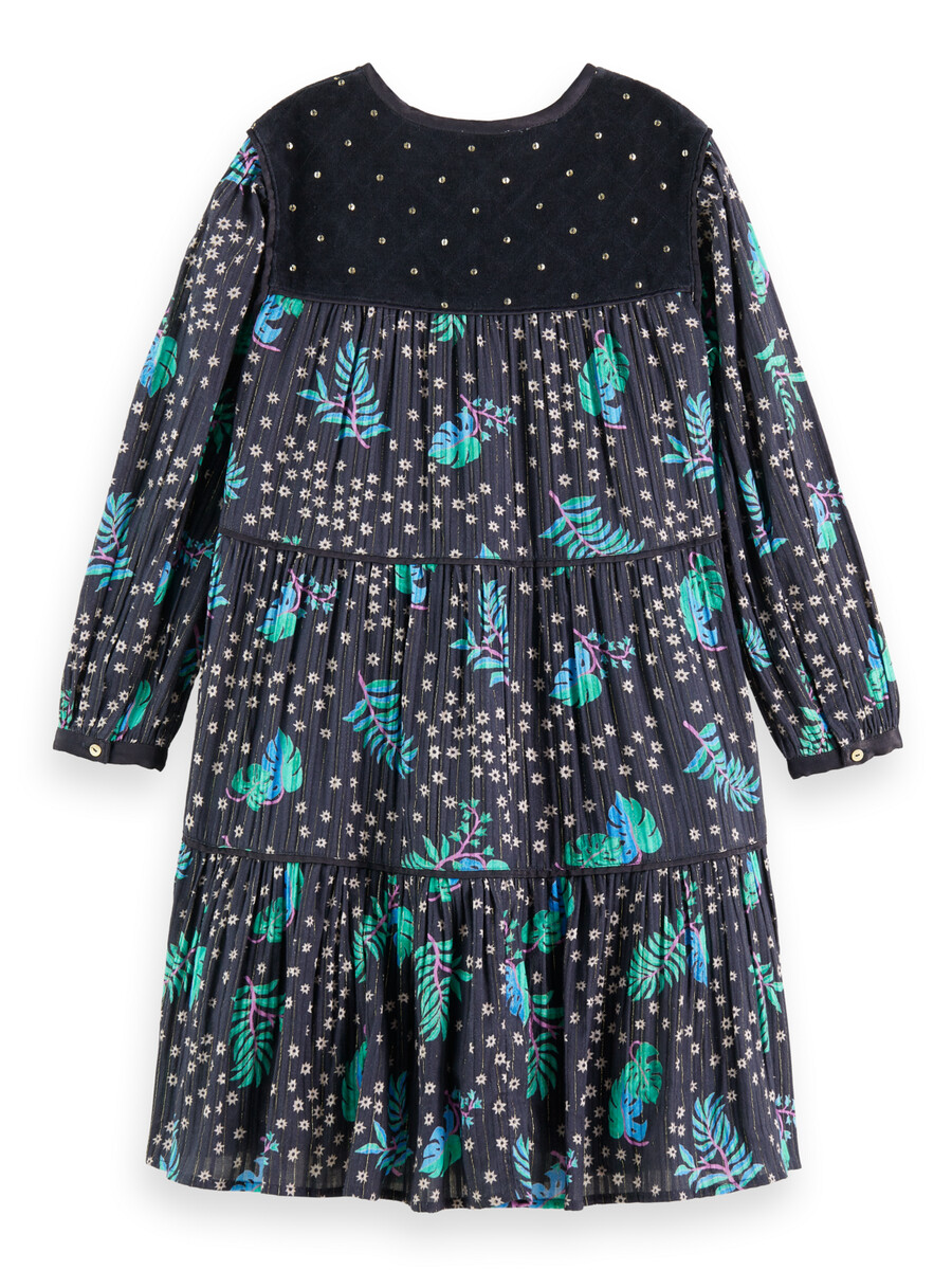 mädchenkleid aus samt mit allover-print und details