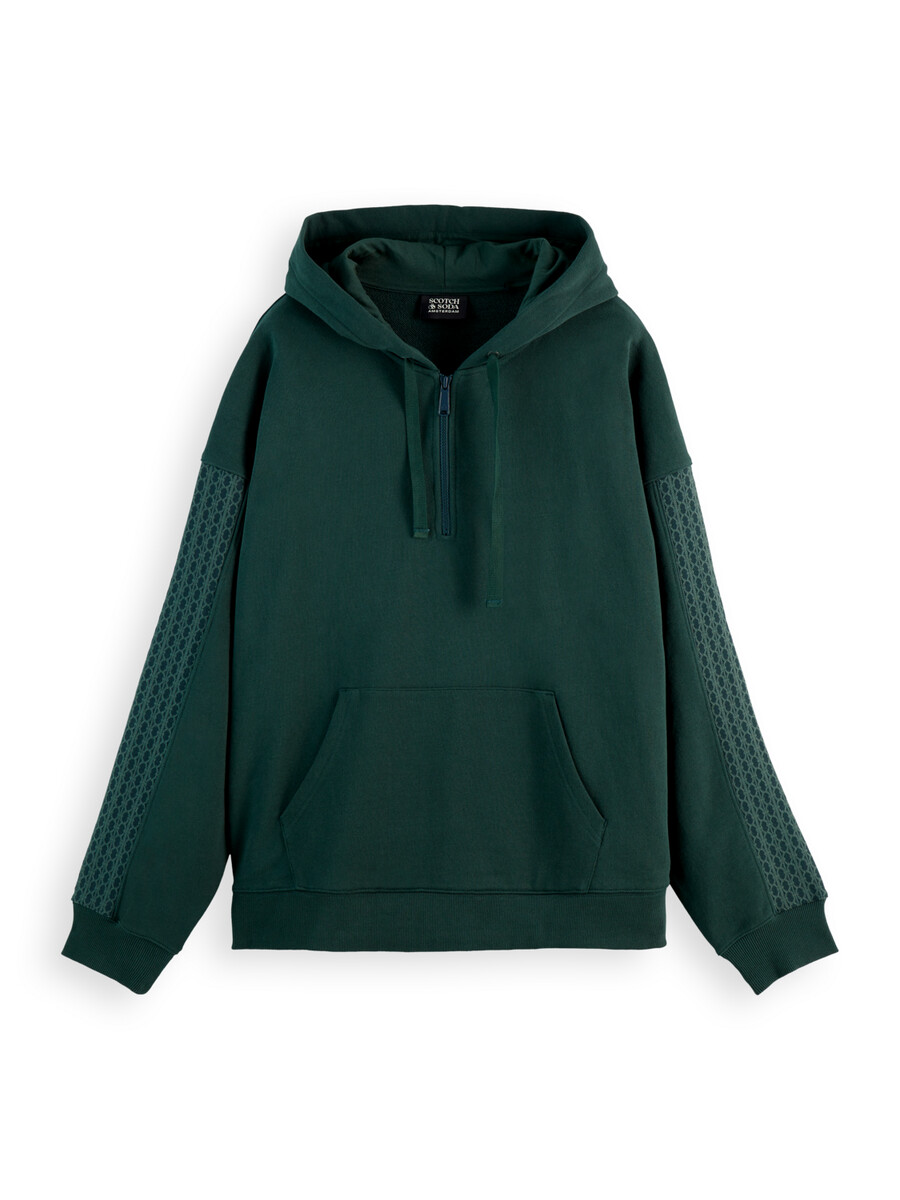 hoodie mit rippstrick-einsatz halbem reißverschluss und lockerer passform sowie auffälligem design