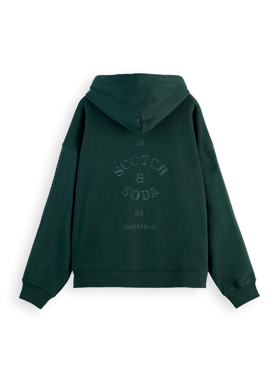 hoodie mit rippstrick-einsatz halbem reißverschluss und lockerer passform sowie auffälligem design