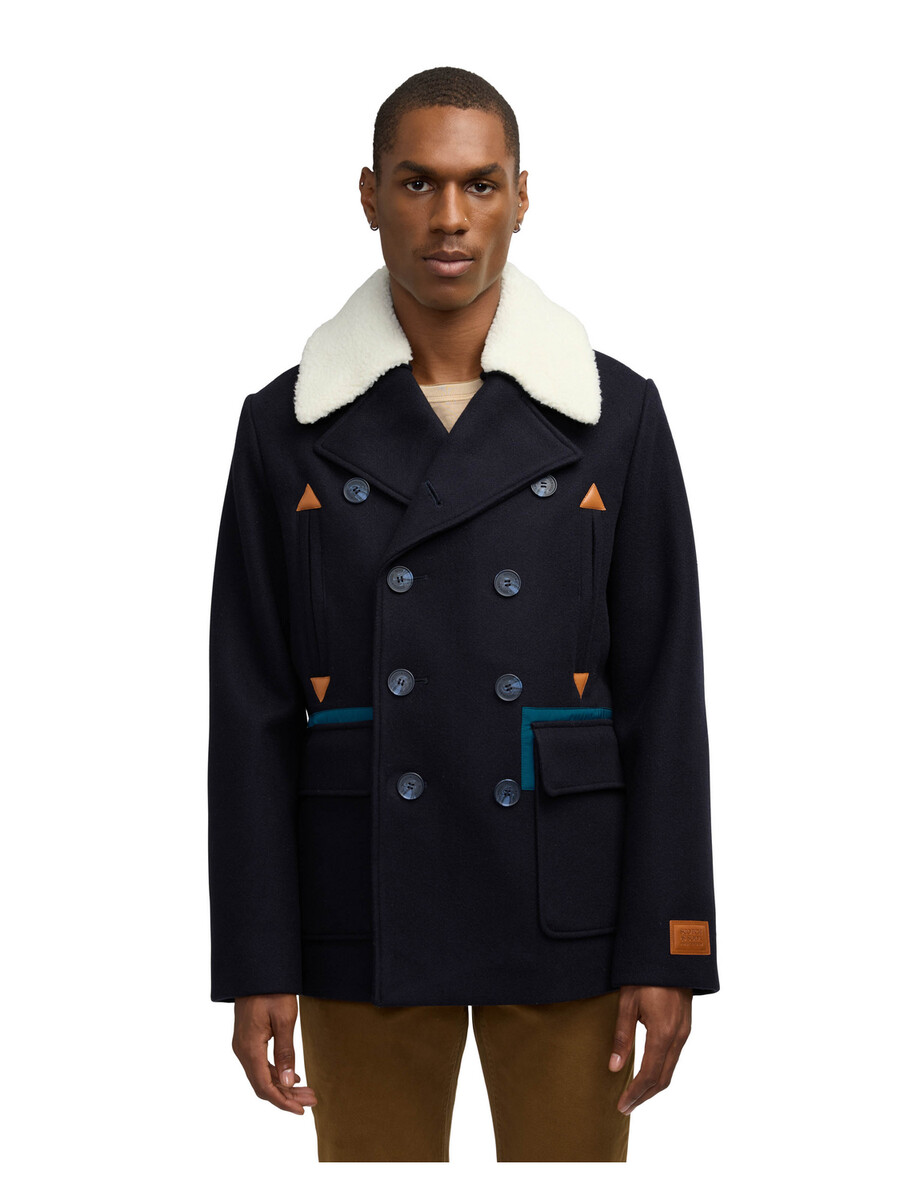 izak-peacoat mit kontrastierenden details und abnehmbarem kragen