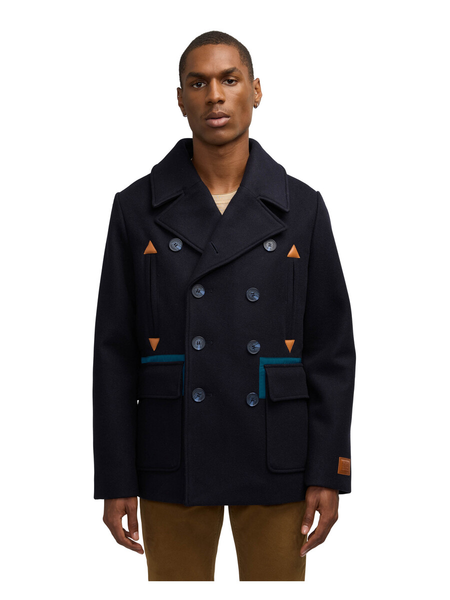 izak-peacoat mit kontrastierenden details und abnehmbarem kragen