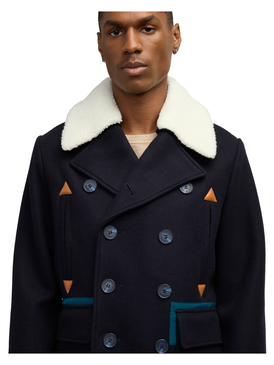 izak-peacoat mit kontrastierenden details und abnehmbarem kragen