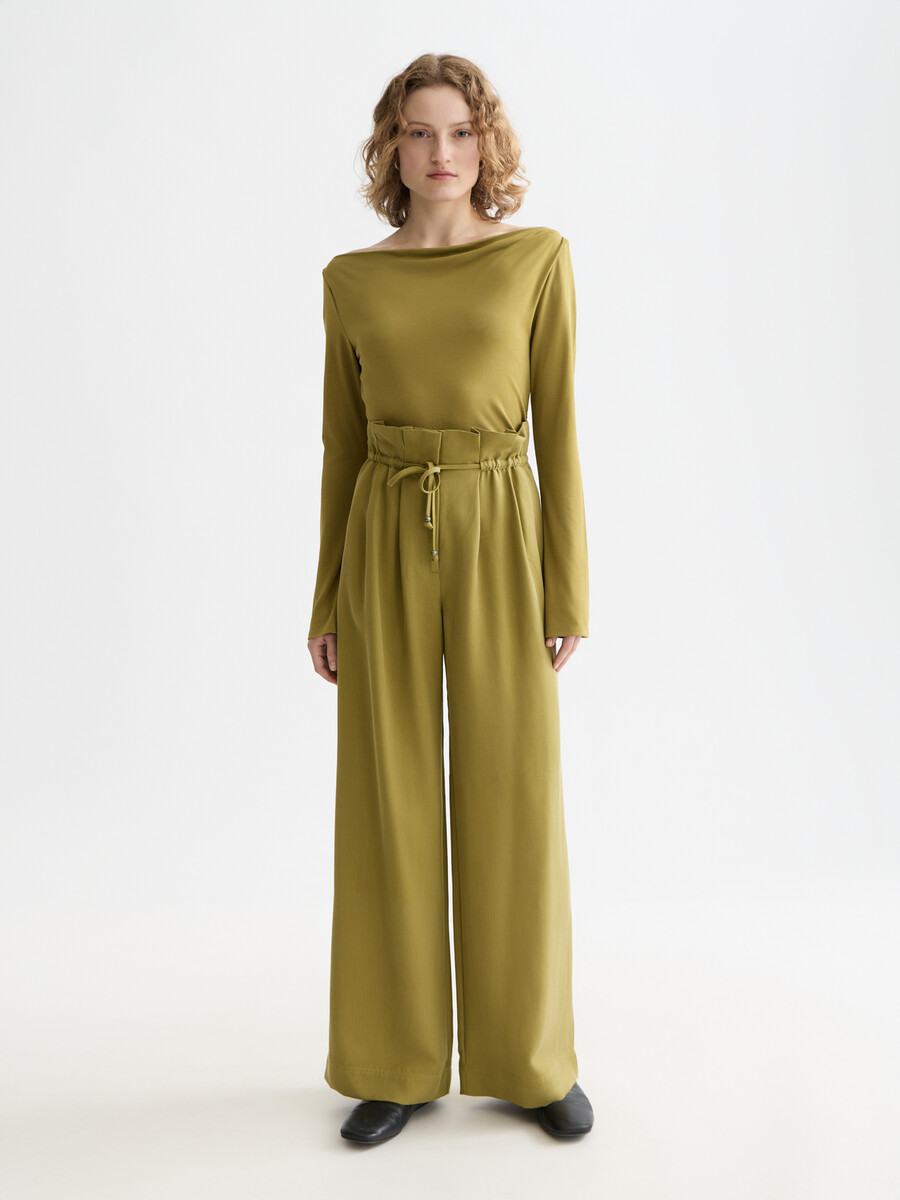 juni – hochgeschnittene weite twill-paperbag-hose