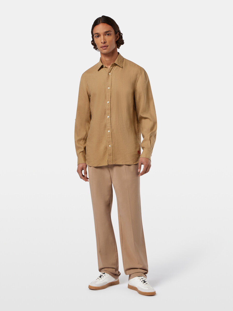 chino mit falten aus baumwoll-lyocell-twill lockere gerade passform