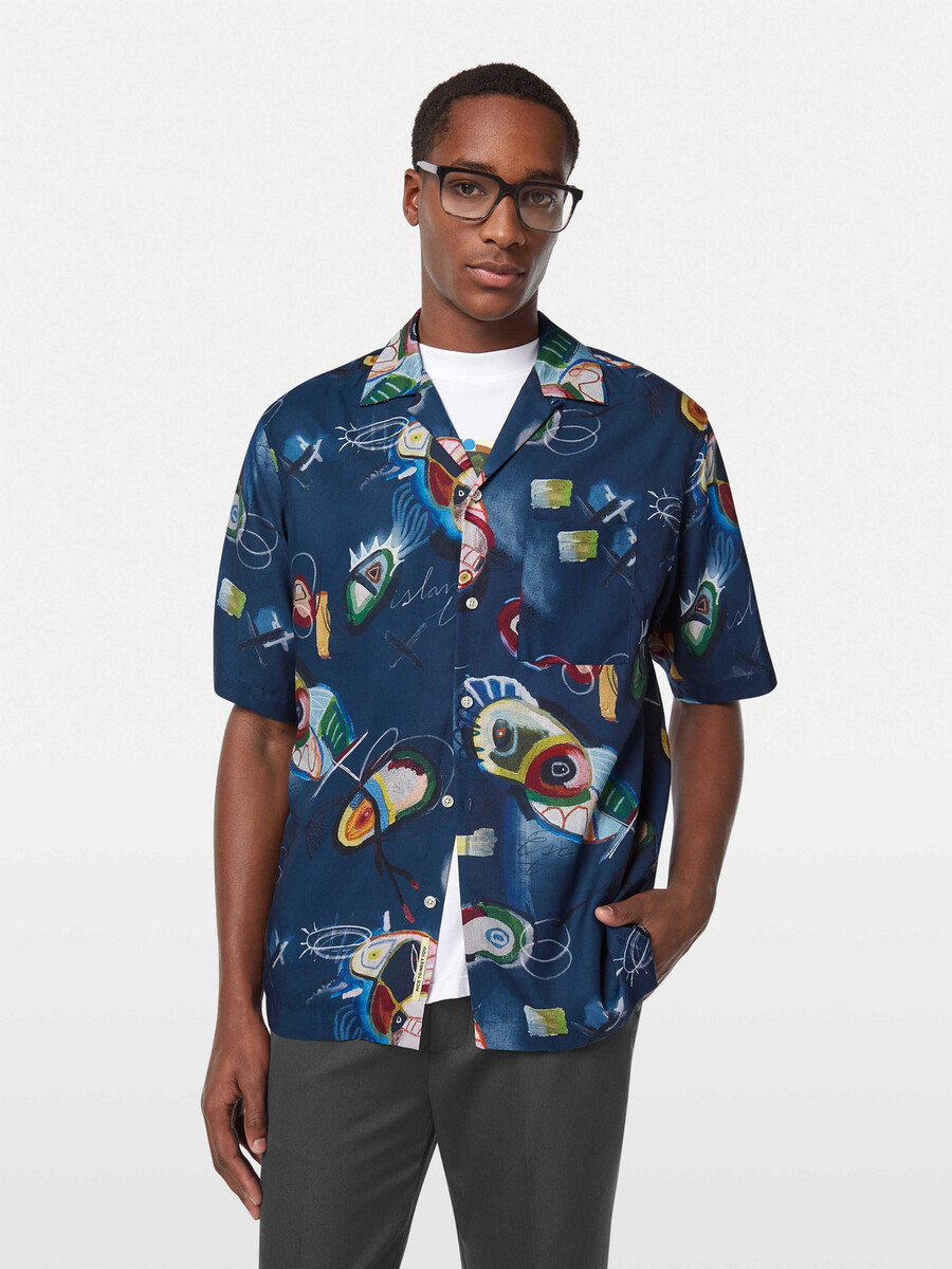 abstract island kurzarm-tencel-hemd mit lockerer passform