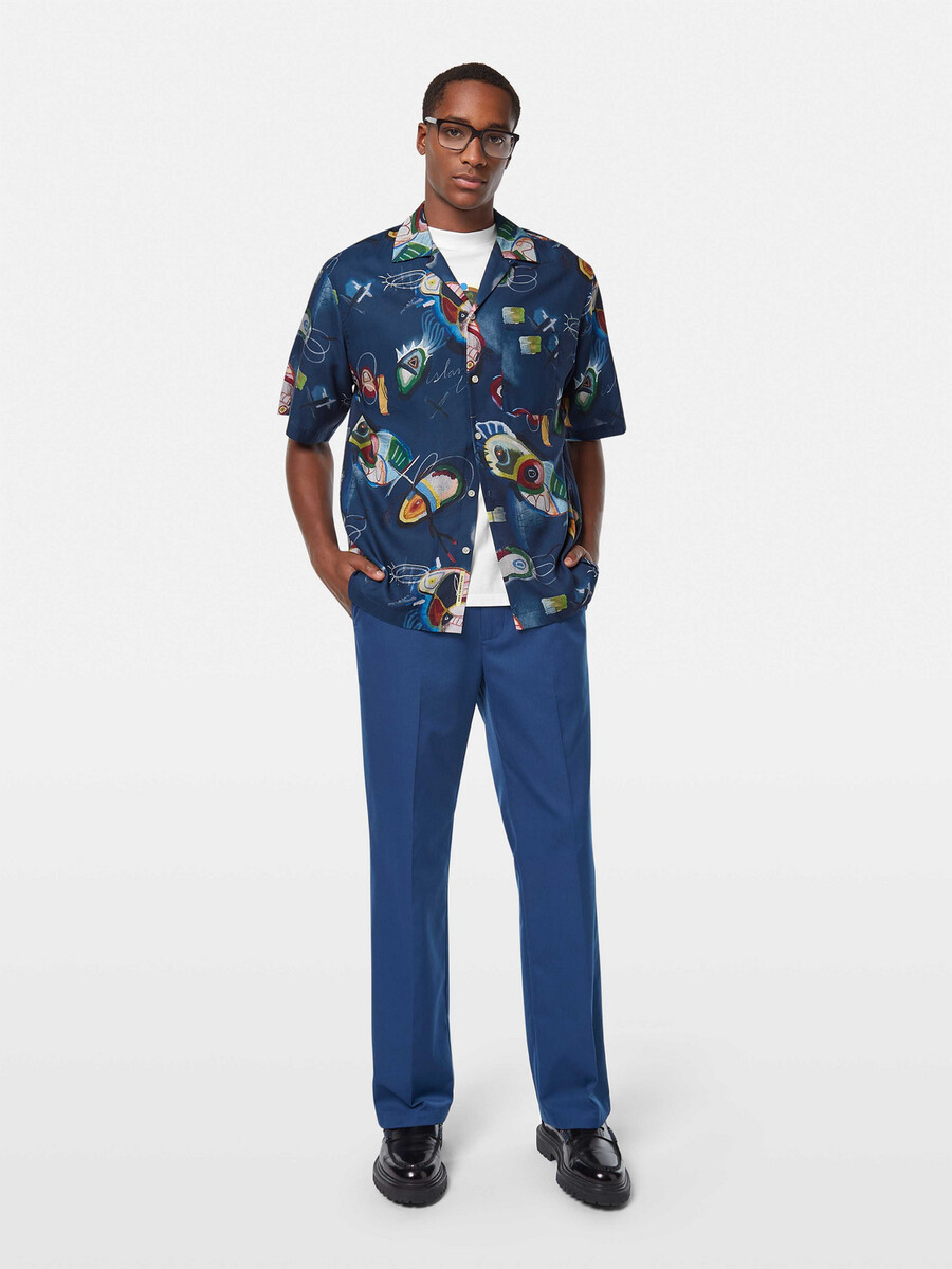 abstract island kurzarm-tencel-hemd mit lockerer passform