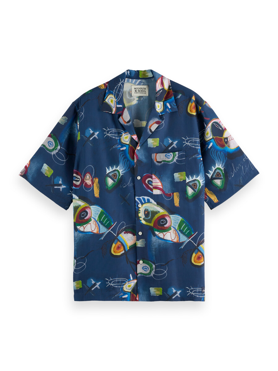 abstract island kurzarm-tencel-hemd mit lockerer passform