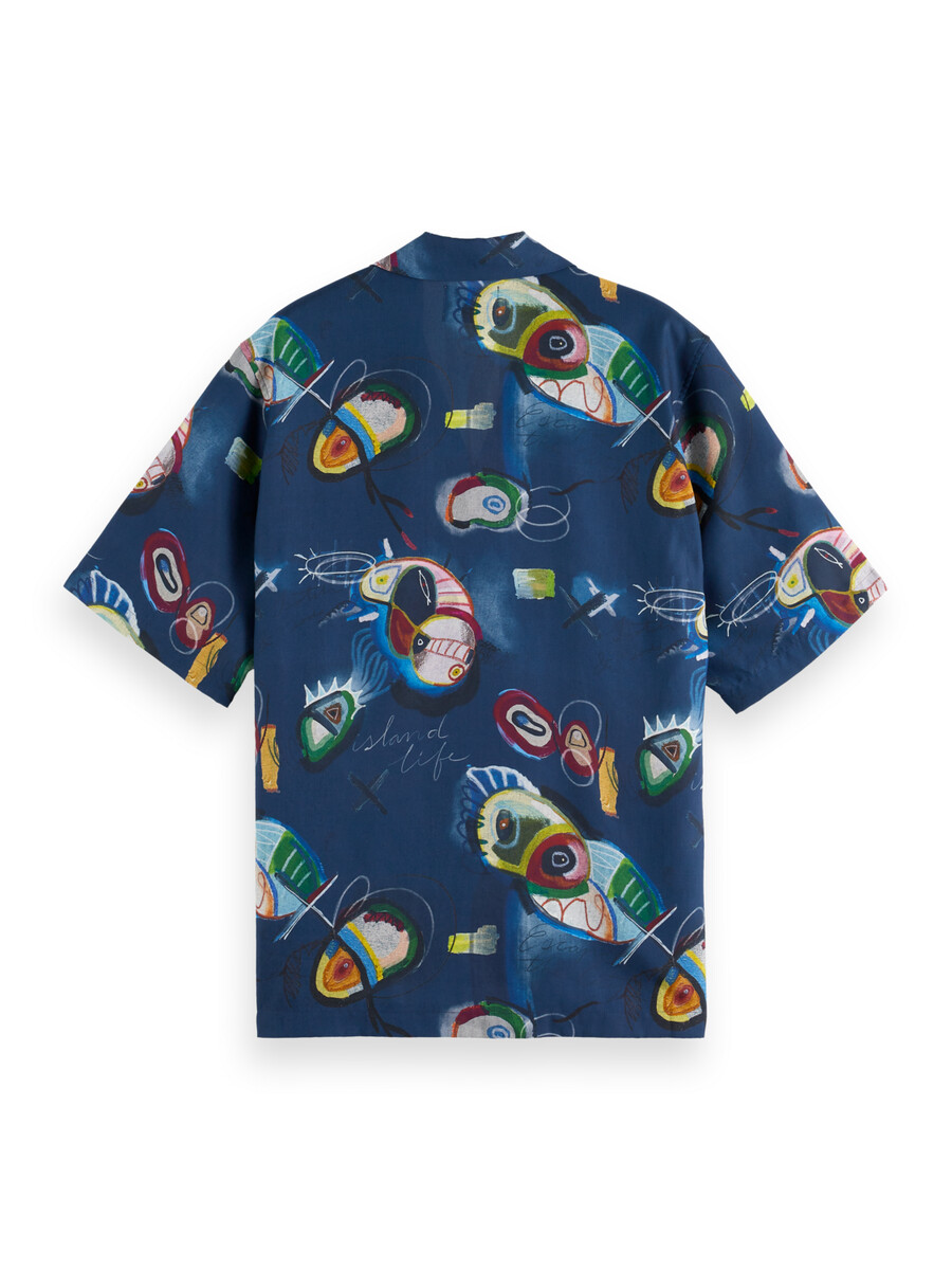 abstract island kurzarm-tencel-hemd mit lockerer passform