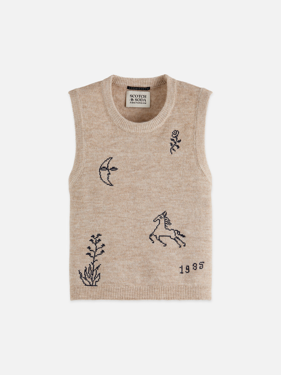 besticktes stricktop mit rundhalsausschnitt