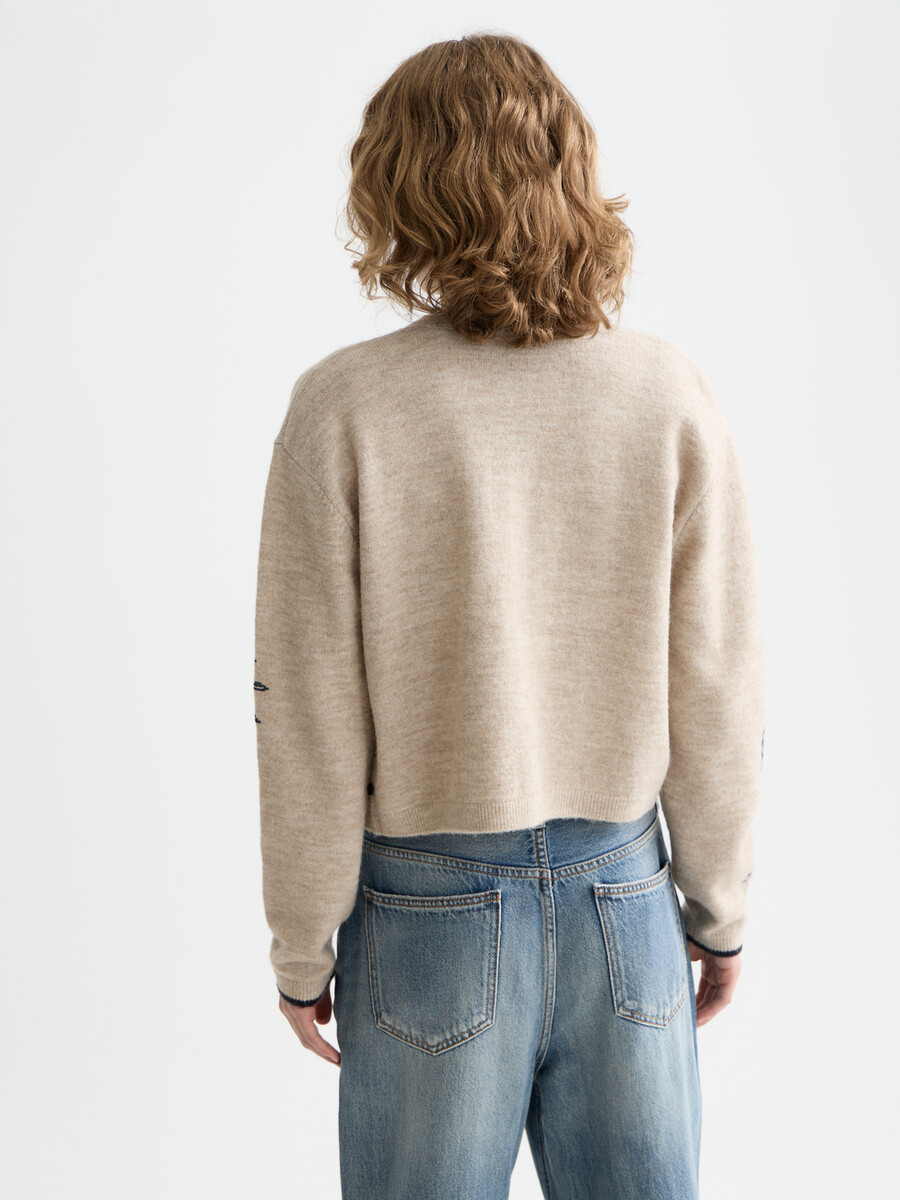 bestickte strickjacke mit rundhalsausschnitt