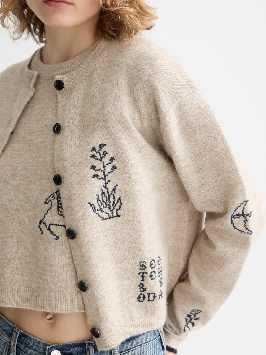bestickte strickjacke mit rundhalsausschnitt