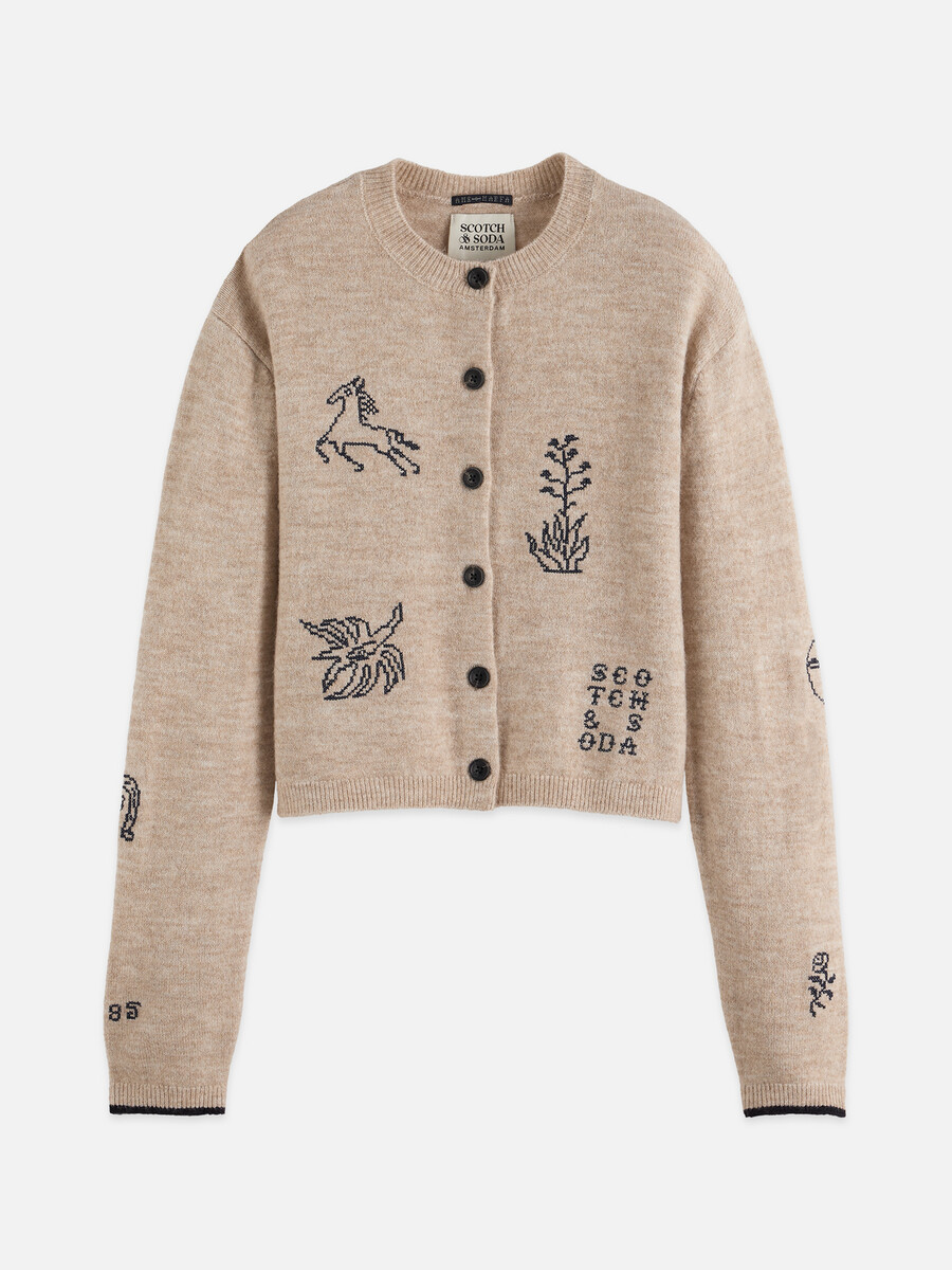 bestickte strickjacke mit rundhalsausschnitt