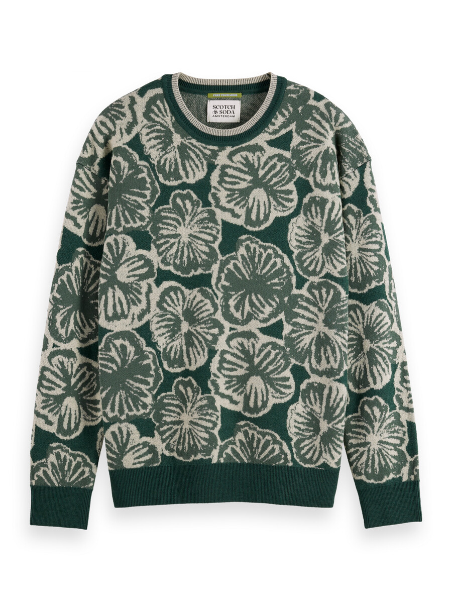 jacquard-pullover mit überschnittenen schultern