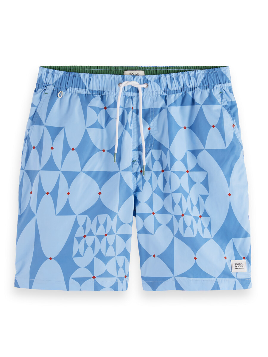 mittellange badeshorts mit diamantmuster