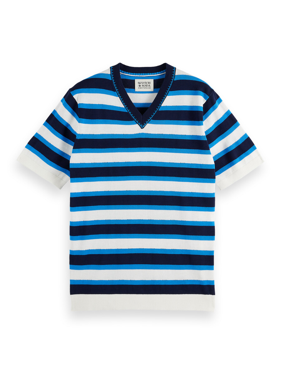 gestreiftes strick-t-shirt mit v-ausschnitt