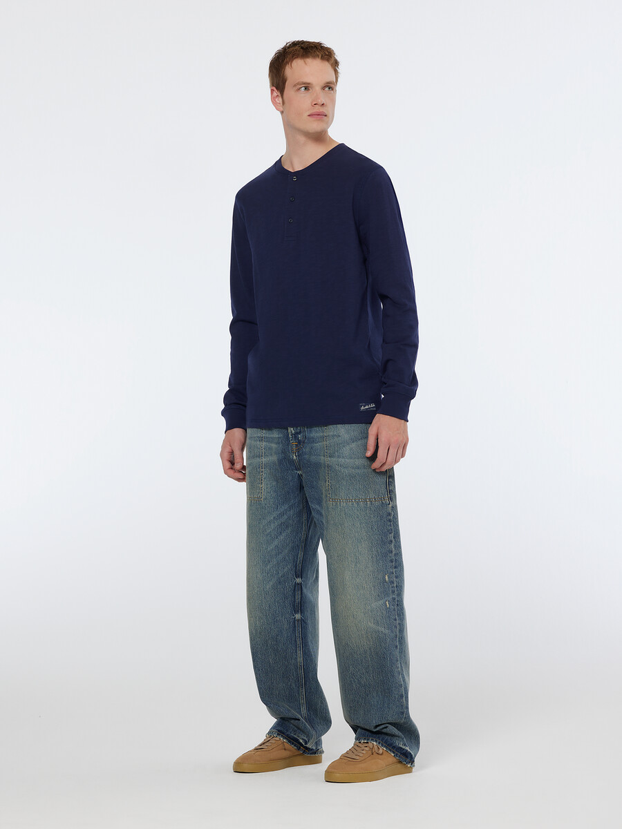 slub henley langarmshirt mit normaler passform