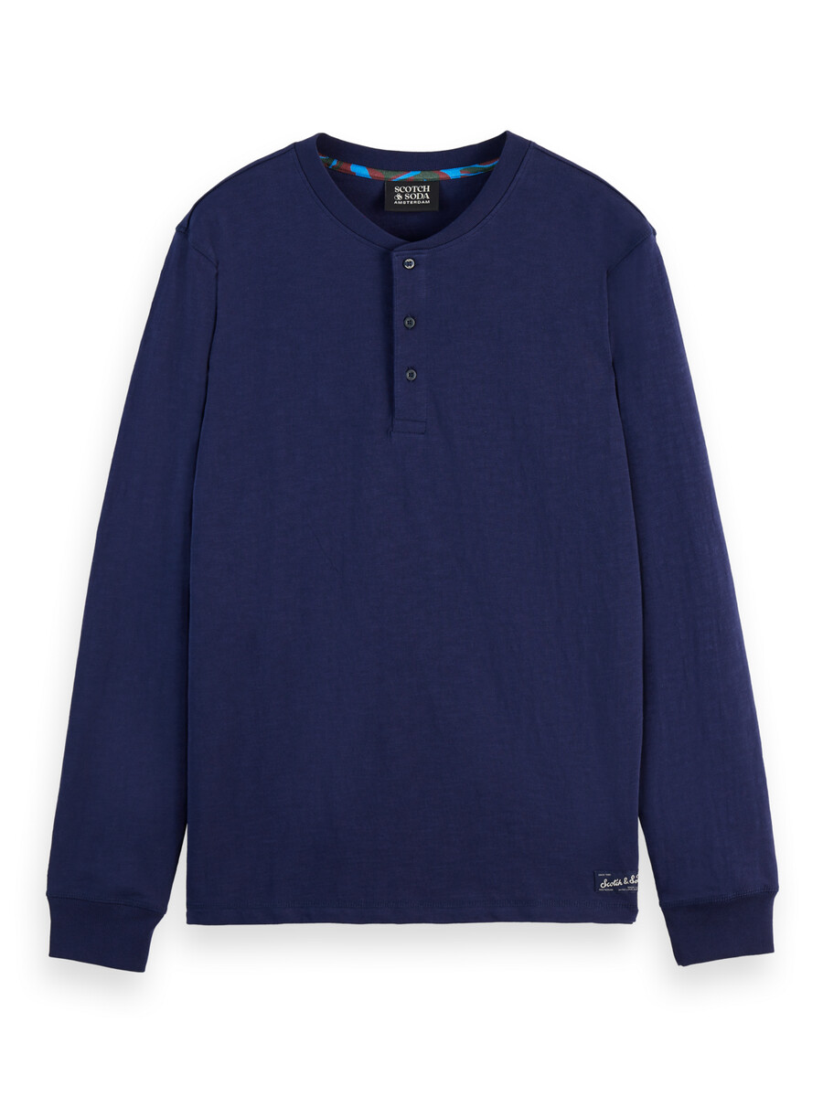 slub henley langarmshirt mit normaler passform