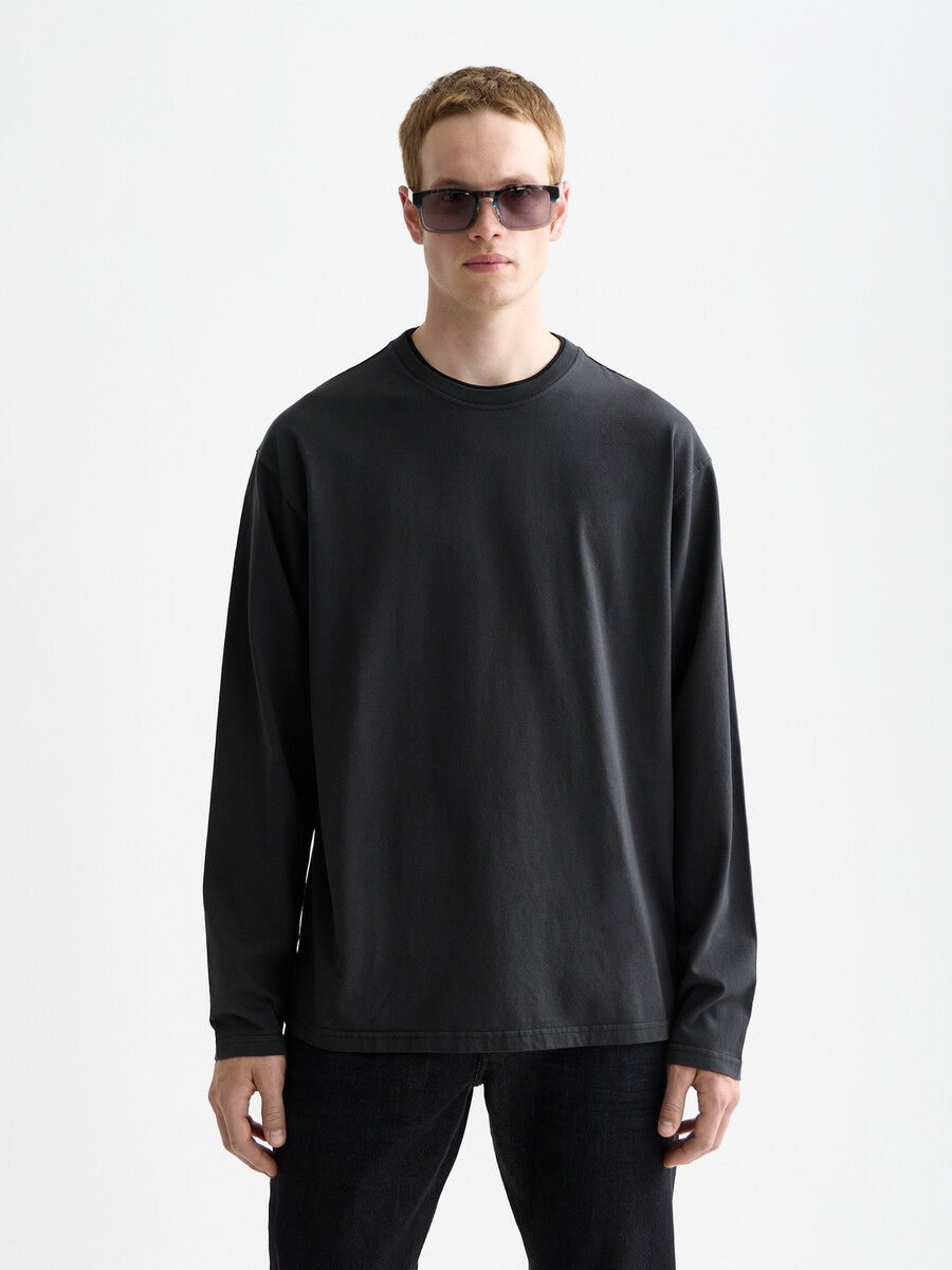 3 crosses relaxed-fit stückgefärbtes langarm-t-shirt