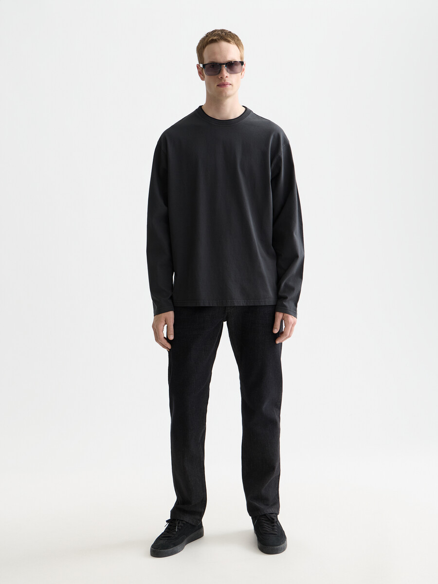 3 crosses relaxed-fit stückgefärbtes langarm-t-shirt