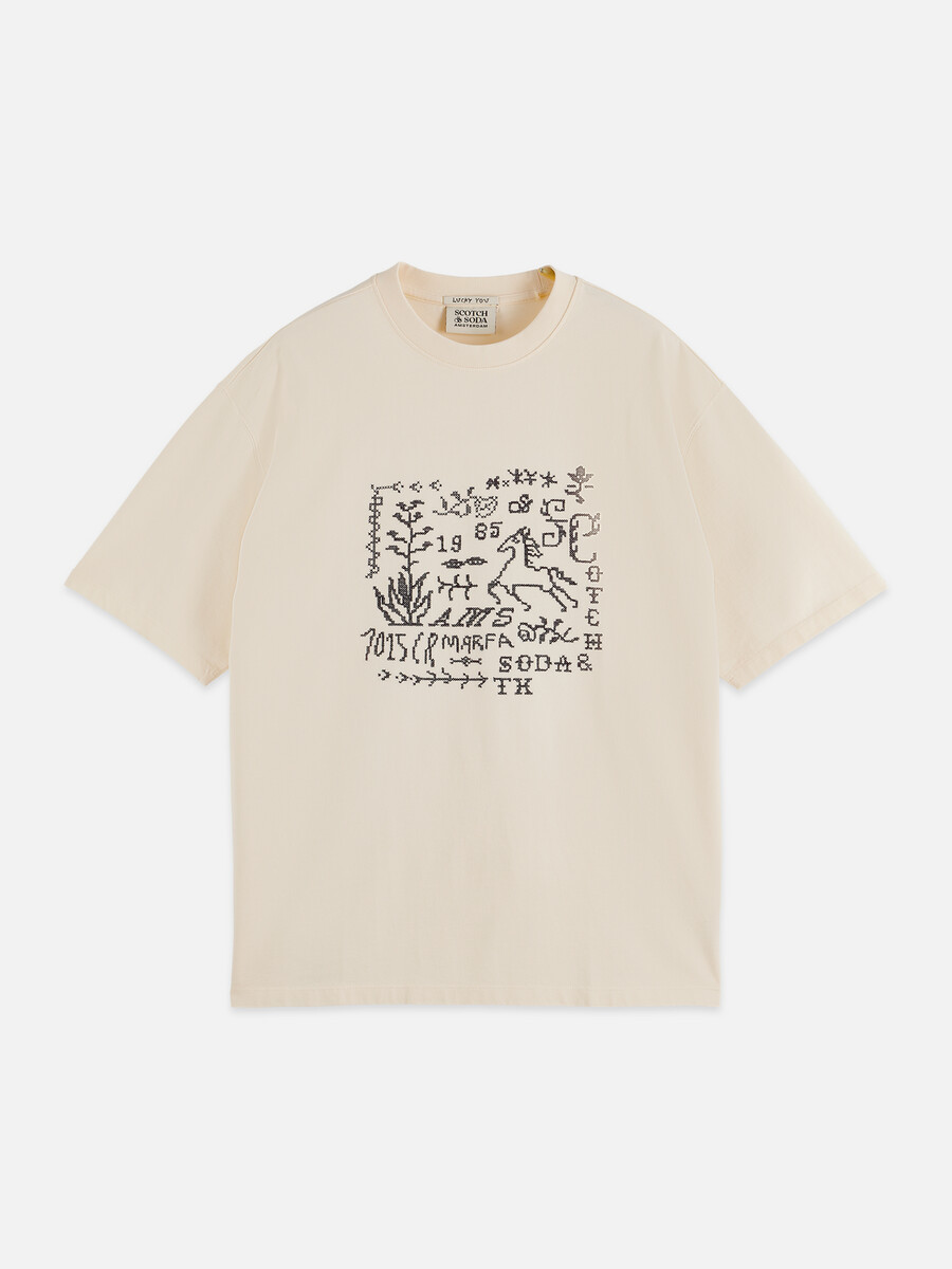 locker geschnittenes t-shirt mit kreuzstich-frontmotiv
