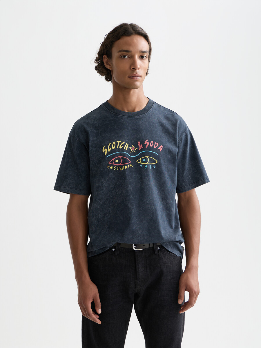 vorderseite mit motiv lockere passform schneeweiß gewaschenes t-shirt