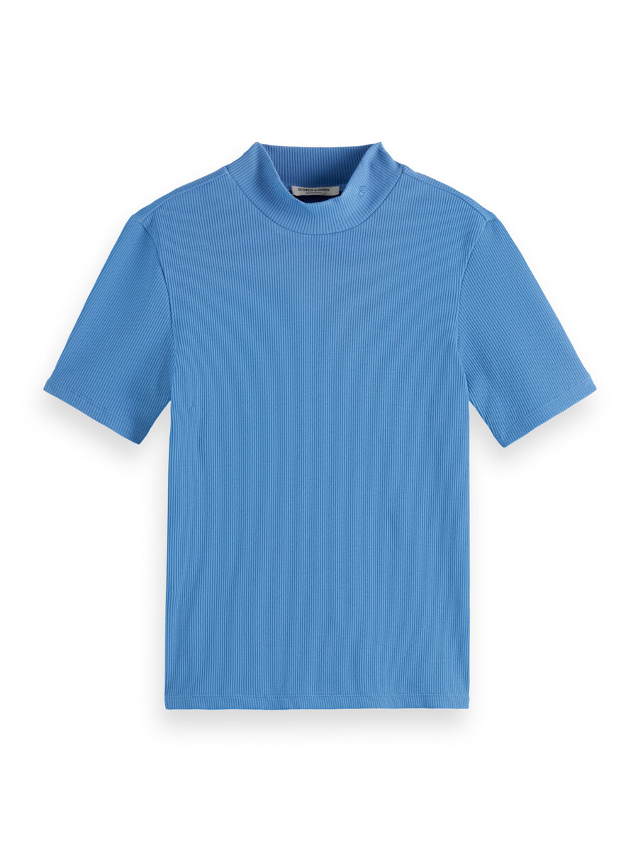 t-shirt mit stehkragen und rippstrick