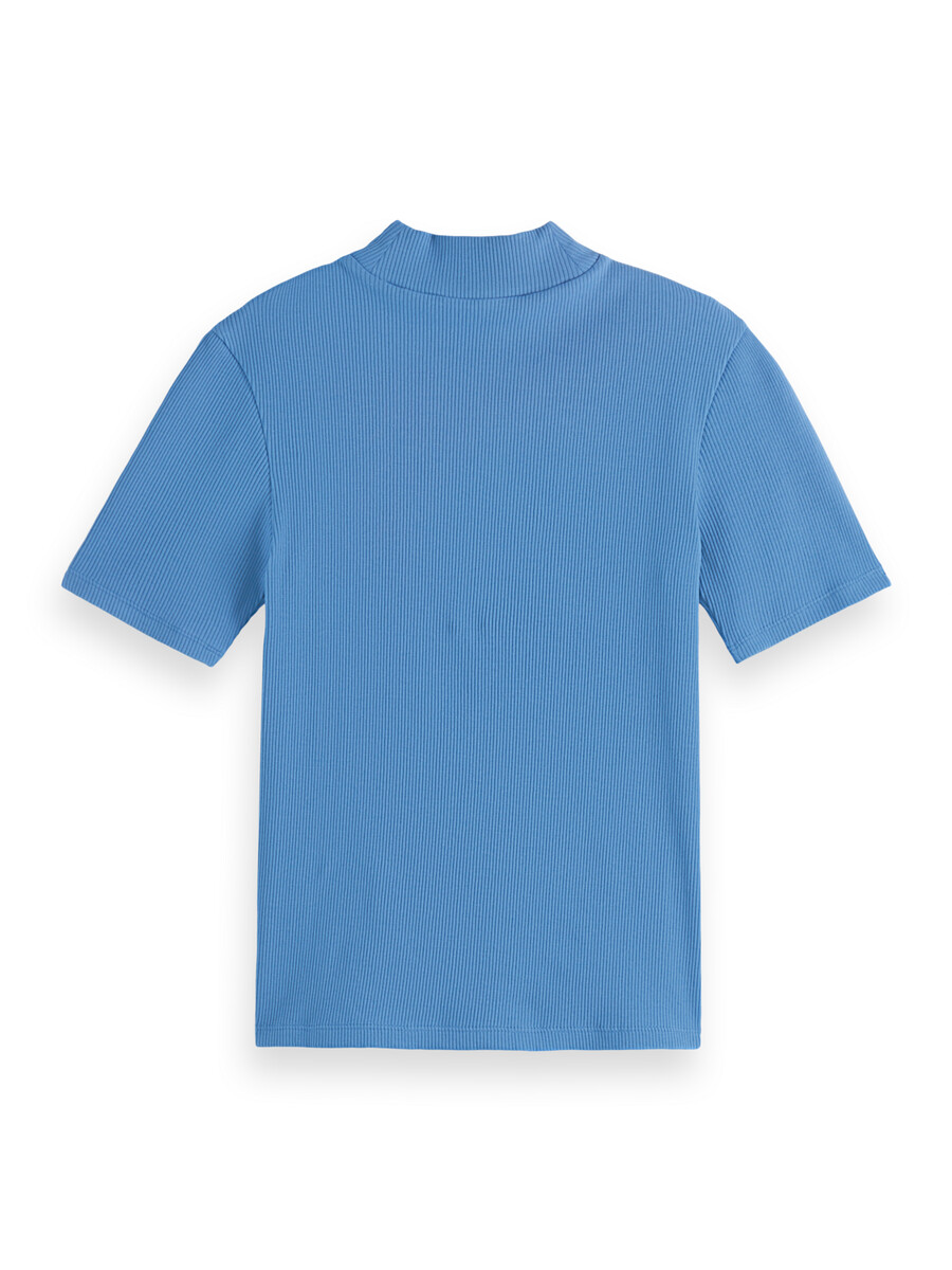 t-shirt mit stehkragen und rippstrick