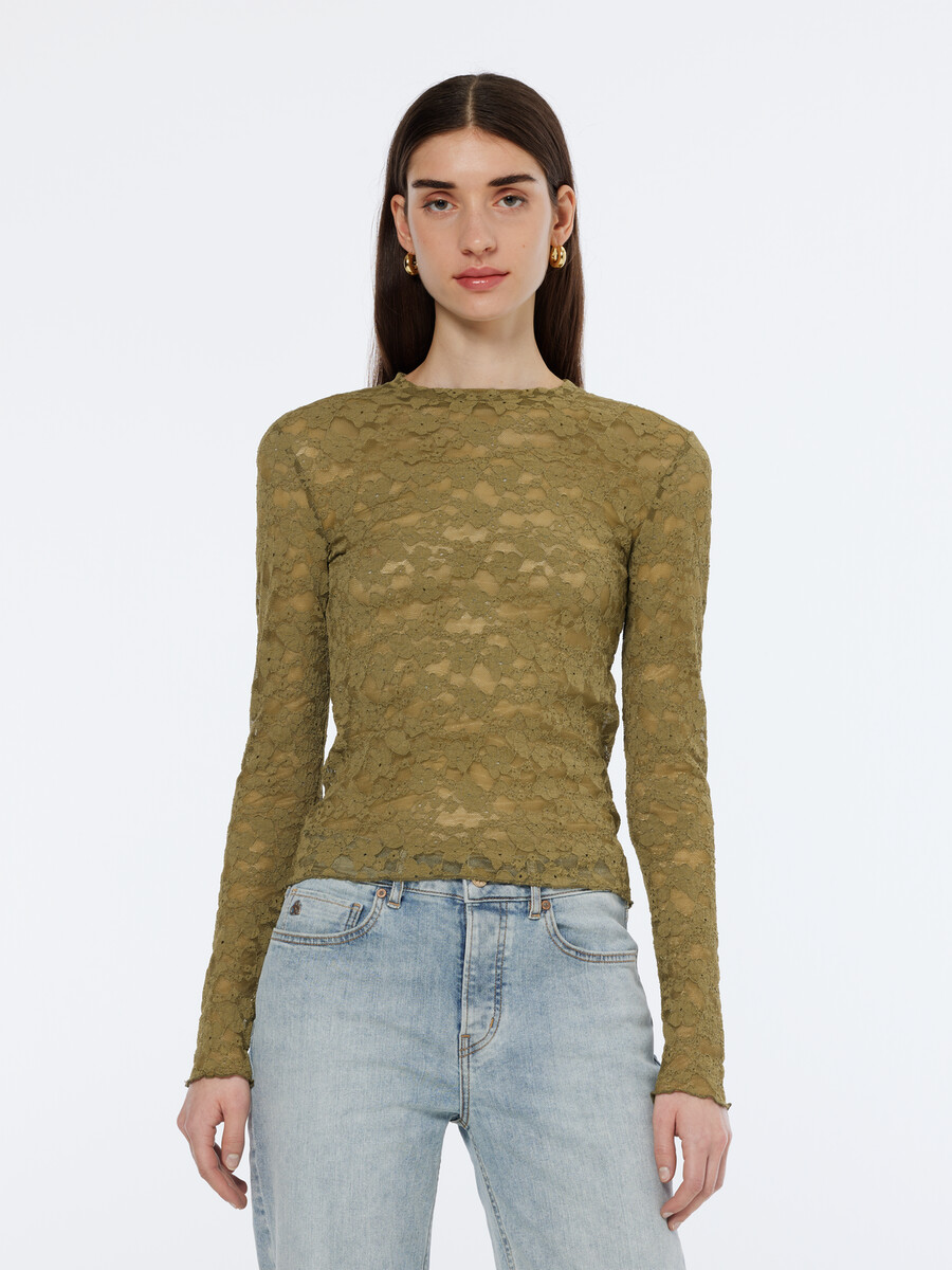 langarmshirt mit floraler spitze