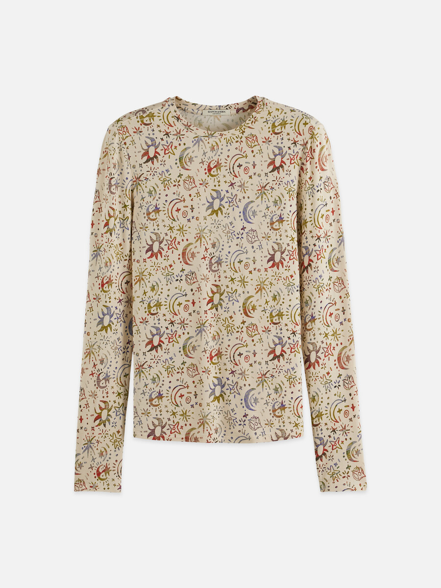 langarm-t-shirt mit allover-print