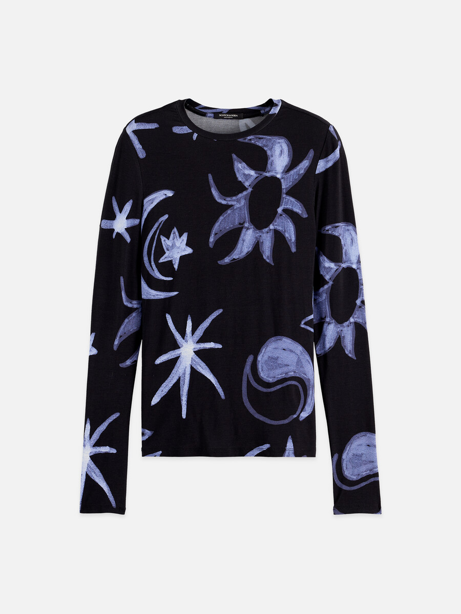 langarm-t-shirt mit allover-print